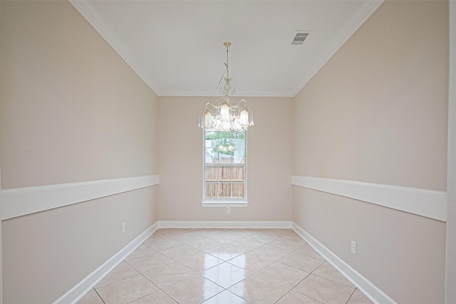 2409 Spears Dr, Humble, TX 77396 - unfurnished room featuring ornamental molding, a chandelier, baseboards, and light tile patterned floors