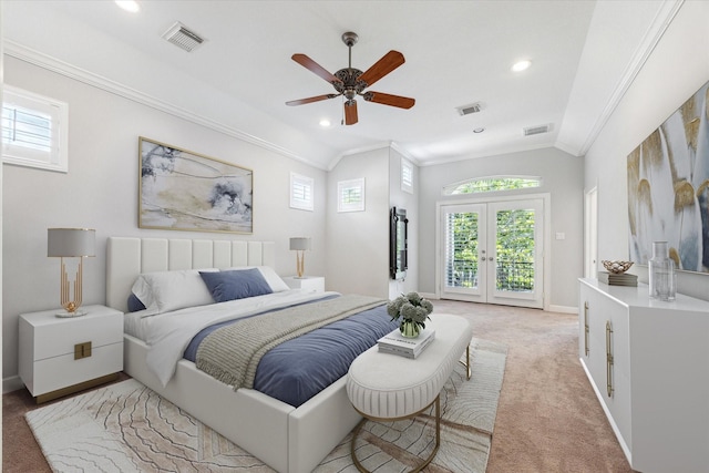 4012 Ruskin St, Houston, TX 77005 - bedroom featuring crown molding, multiple windows, access to exterior, light carpet, and baseboards