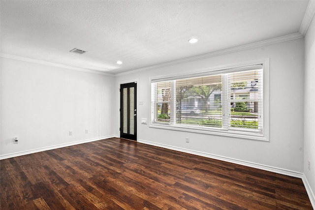 4030 Grennoch Ln, Houston, TX 77025 - unfurnished room featuring dark wood-type flooring, crown molding, baseboards, and recessed lighting