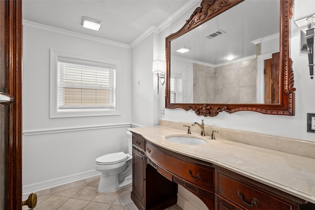 4030 Grennoch Ln, Houston, TX 77025 - full bathroom featuring toilet, tile patterned floors, vanity, and ornamental molding