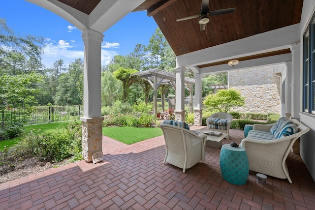 129 Stagecoach Cir, Huntsville, TX 77340 - view of patio with ceiling fan, outdoor lounge area, and a pergola