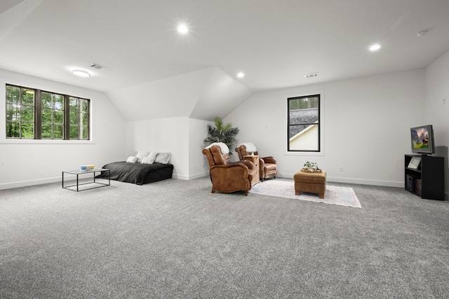 129 Stagecoach Cir, Huntsville, TX 77340 - sitting room with carpet, baseboards, plenty of natural light, lofted ceiling, and recessed lighting