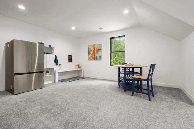 129 Stagecoach Cir, Huntsville, TX 77340 - carpeted dining room with recessed lighting, lofted ceiling, and baseboards
