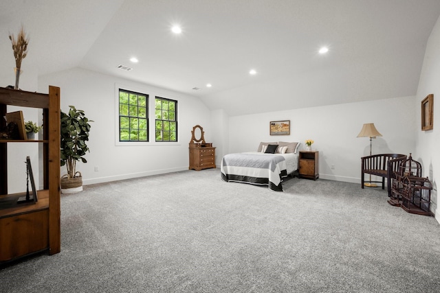 129 Stagecoach Cir, Huntsville, TX 77340 - carpeted bedroom with vaulted ceiling, recessed lighting, and baseboards