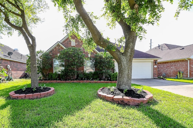 16211 Fleethaven Ln, Houston, TX 77084 - view of front of property with brick siding, a garage, concrete driveway, and a front lawn