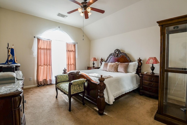 16211 Fleethaven Ln, Houston, TX 77084 - bedroom featuring carpet floors, lofted ceiling, a ceiling fan, and baseboards