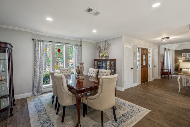 6111 Knollview Dr, Spring, TX 77389 - dining space featuring ornamental molding, baseboards, recessed lighting, and wood finished floors