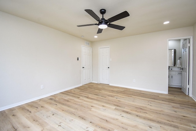 7227 La Granada Dr, Houston, TX 77083 - spare room featuring light wood-type flooring, a ceiling fan, recessed lighting, and baseboards
