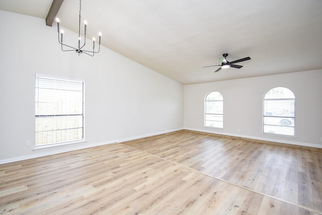 7227 La Granada Dr, Houston, TX 77083 - spare room with a chandelier, light wood-type flooring, baseboards, and ceiling fan