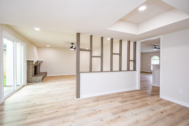 7227 La Granada Dr, Houston, TX 77083 - unfurnished living room with ceiling fan, light wood-style flooring, baseboards, and recessed lighting