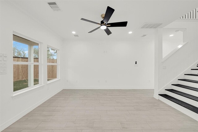6037 S Acres Dr, Houston, TX 77048 - unfurnished room featuring a ceiling fan, recessed lighting, stairway, and baseboards