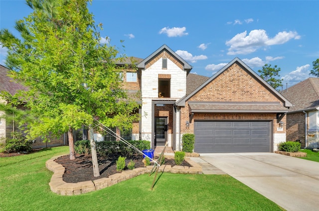 4325 Victoria Pine Dr, Spring, TX 77386 - view of front of house featuring brick siding, an attached garage, concrete driveway, and a front yard