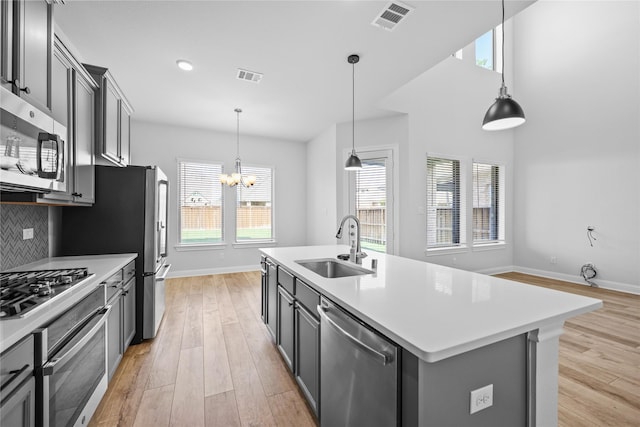 4325 Victoria Pine Dr, Spring, TX 77386 - kitchen with appliances with stainless steel finishes, a sink, light wood finished floors, baseboards, and recessed lighting