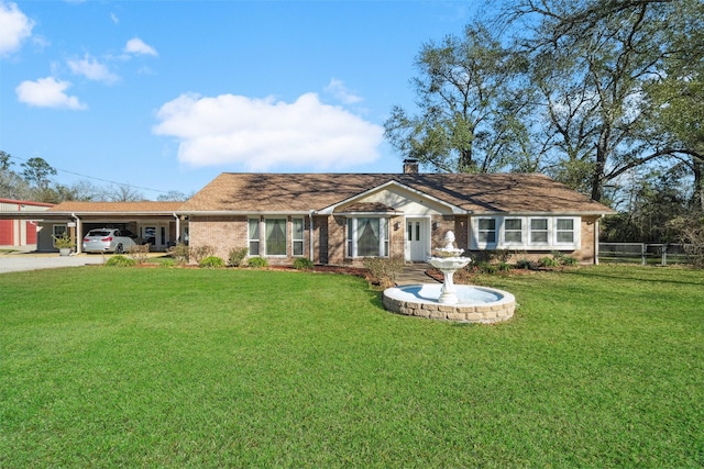 96 Fm 2550th Rd, Huntsville, TX 77320 - ranch-style house featuring driveway, a chimney, a carport, and brick siding