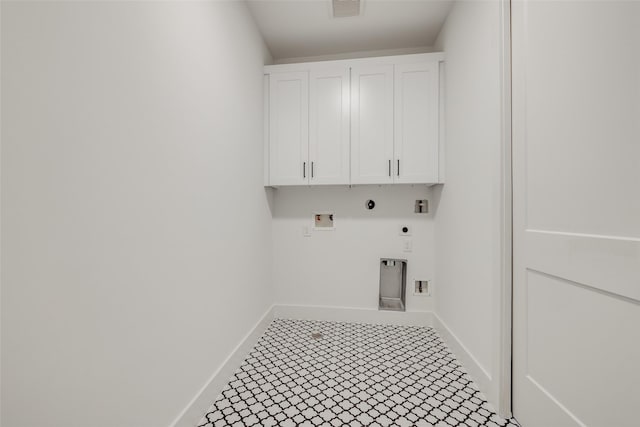 1209 W Bell St, Houston, TX 77019 - laundry room featuring electric dryer hookup, hookup for a washing machine, cabinet space, and baseboards