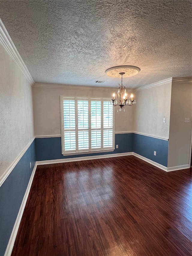 4326 Holly Terrace Ct, Pasadena, TX 77505 - unfurnished room featuring a chandelier, wood finished floors, a textured ceiling, crown molding, and baseboards