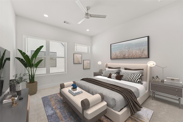 1511 Vermont St Unit A, Houston, TX 77006 - bedroom with carpet, recessed lighting, baseboards, and a ceiling fan