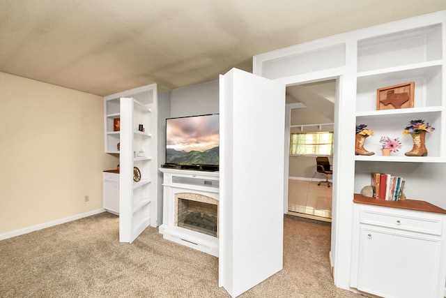 1576 Belle Terre Rd, Huffman, TX 77336 - unfurnished living room featuring light carpet, a fireplace, and baseboards