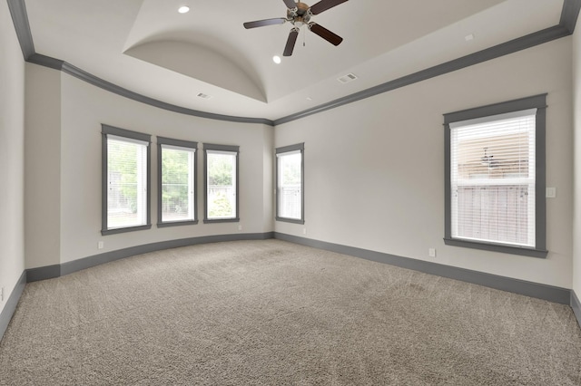 2331 Bottlebrush Ln, Conroe, TX 77384 - unfurnished room featuring ornamental molding, carpet flooring, ceiling fan, baseboards, and recessed lighting