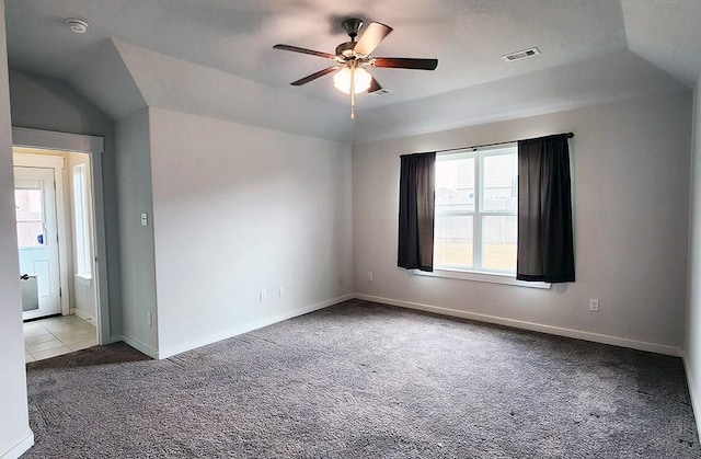 16342 Rockdale Landing Dr, Hockley, TX 77447 - carpeted empty room featuring vaulted ceiling, a ceiling fan, a smoke detector, and baseboards