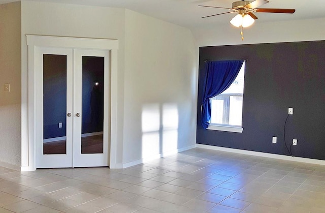 16342 Rockdale Landing Dr, Hockley, TX 77447 - tiled spare room featuring a ceiling fan, french doors, and baseboards