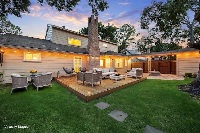 10014 Moorberry Ln, Houston, TX 77080 - rear view of property featuring outdoor lounge area, a deck, and a chimney