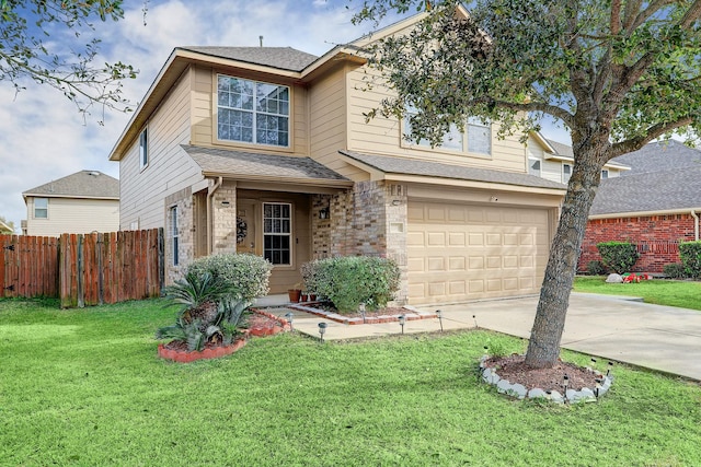 10911 Crosby Field Ln, Houston, TX 77034 - view of front facade with a garage, driveway, a shingled roof, and brick siding