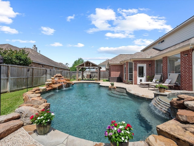22603 Blanefield Ct, Tomball, TX 77375 - view of swimming pool featuring a gazebo, a fenced backyard, and a patio