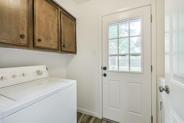 28902 Twisted Oak Dr, Shenandoah, TX 77381 - laundry area featuring washer / clothes dryer, cabinet space, wood finished floors, and baseboards