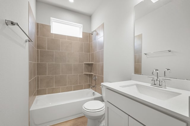 33019 School Hill Rd, Fulshear, TX 77441 - bathroom with bathtub / shower combination, toilet, vanity, and wood finished floors