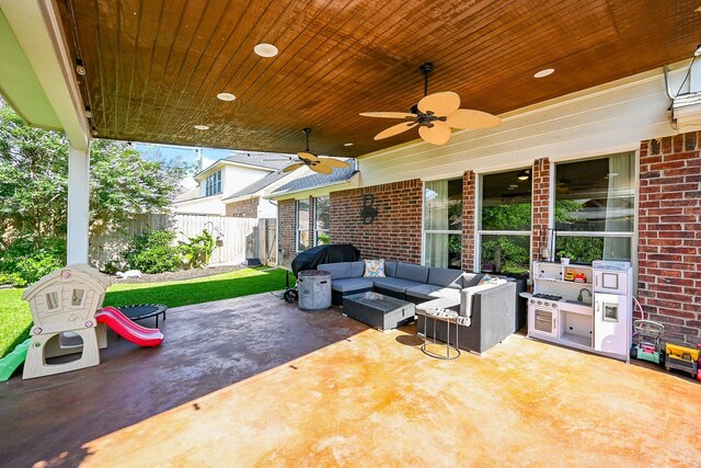 13907 Pawnee Trails Dr, Cypress, TX 77429 - view of patio featuring an outdoor living space and a ceiling fan