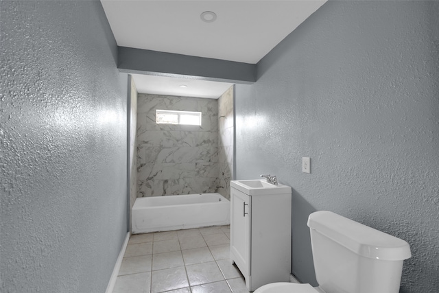 1016 Apache St, Houston, TX 77022 - bathroom featuring tile patterned flooring, toilet, a textured wall, shower / tub combination, and vanity