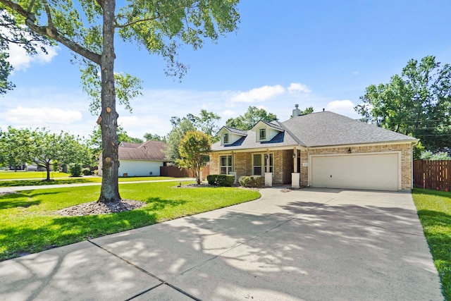 6123 Cypress Way Dr, Magnolia, TX 77354 - view of front of home featuring brick siding, a garage, driveway, and a chimney
