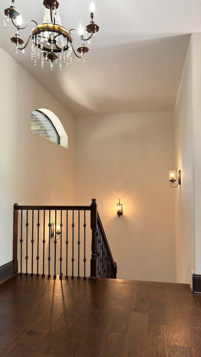 4818 Lake Village Dr, Fulshear, TX 77441 - staircase featuring a chandelier and wood finished floors