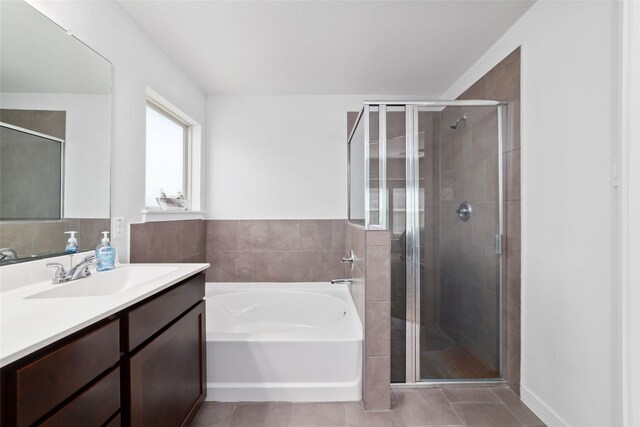 6815 Bardsdale Ct, Rosharon, TX 77583 - full bath featuring a shower stall, a bath, tile patterned floors, and vanity