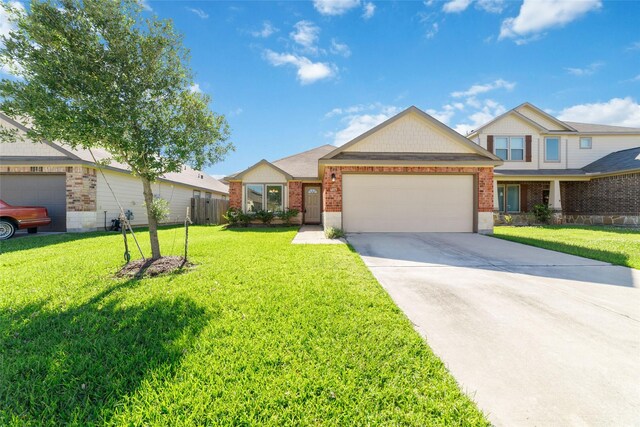 6815 Bardsdale Ct, Rosharon, TX 77583 - view of front of property with a garage, a front yard, driveway, and brick siding