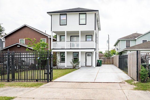 9026 Mcgallion Rd, Houston, TX 77022 - view of front facade with covered porch, driveway, and a balcony