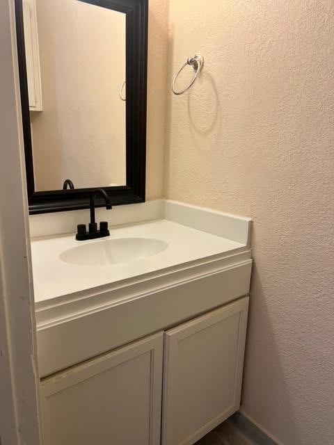 7847 Creekbend Dr, Houston, TX 77071 - bathroom featuring a textured wall and vanity
