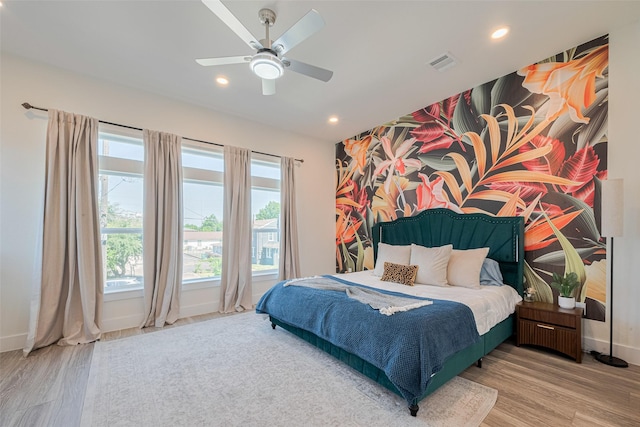 2909 Nagle St, Houston, TX 77004 - bedroom featuring wood finished floors, recessed lighting, baseboards, and a ceiling fan
