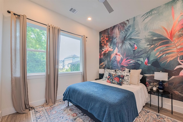 2909 Nagle St, Houston, TX 77004 - bedroom featuring wood finished floors, baseboards, recessed lighting, and a ceiling fan