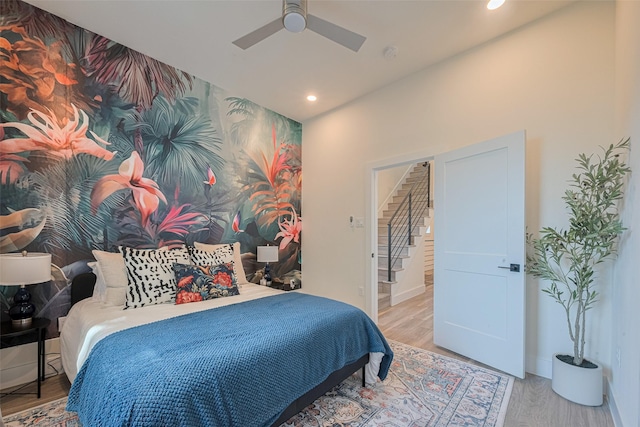 2909 Nagle St, Houston, TX 77004 - bedroom featuring recessed lighting, wood finished floors, baseboards, and ceiling fan