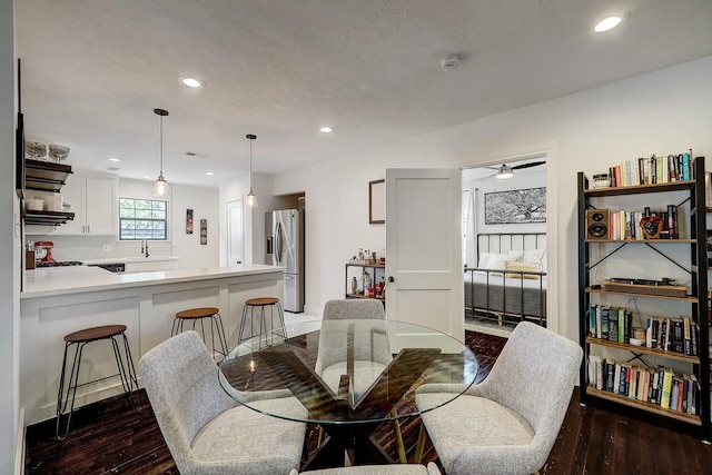 5120 Leeland St, Houston, TX 77023 - dining room with hardwood / wood-style floors, recessed lighting, and a ceiling fan