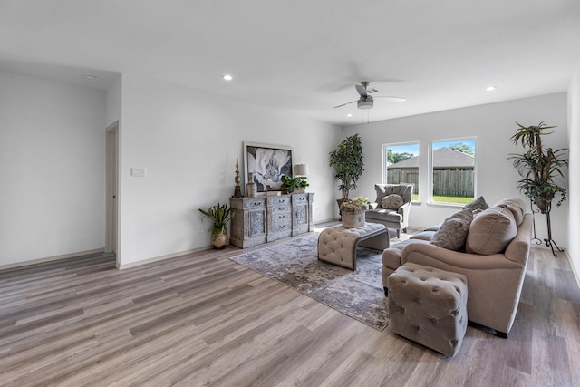 6545 Alexis St, Beaumont, TX 77708 - living area featuring a ceiling fan, wood finished floors, recessed lighting, and baseboards
