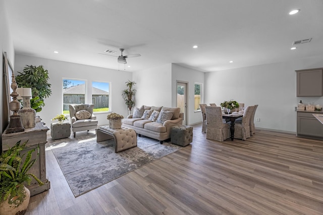 6545 Alexis St, Beaumont, TX 77708 - living area featuring wood finished floors, recessed lighting, and a ceiling fan