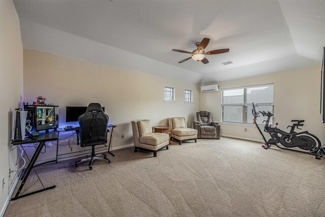 4818 Connor Dr, Baytown, TX 77521 - office space with an AC wall unit, ceiling fan, carpet, and baseboards