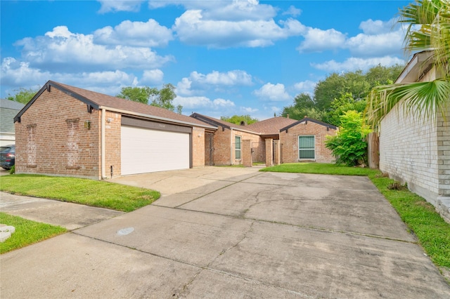 7838 Vickijohn Dr, Houston, TX 77071 - ranch-style house featuring a garage, brick siding, driveway, a front yard, and a shingled roof