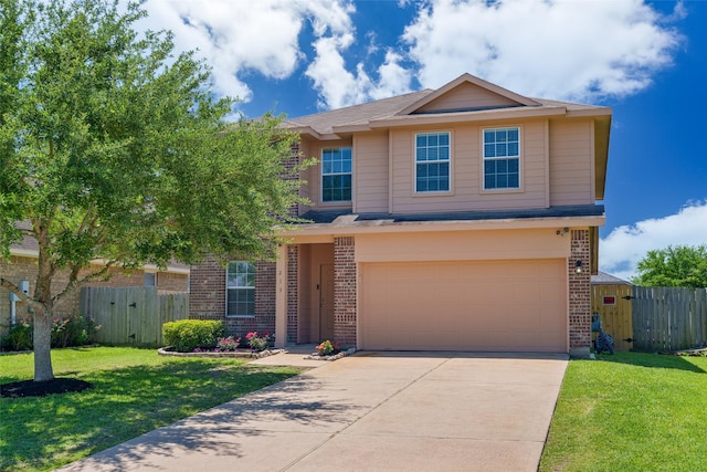 213 Splintered Arrow Dr, La Marque, TX 77568 - traditional home with brick siding, a garage, concrete driveway, and a gate