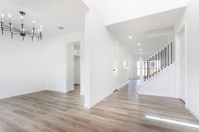 21511 Pepperberry Trl, Spring, TX 77388 - entrance foyer featuring a chandelier, wood finished floors, stairs, baseboards, and recessed lighting