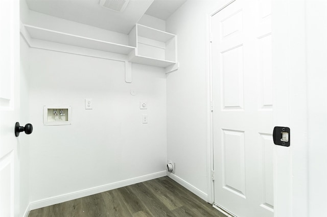 21511 Pepperberry Trl, Spring, TX 77388 - laundry area with baseboards, dark wood-style flooring, washer hookup, and electric dryer hookup