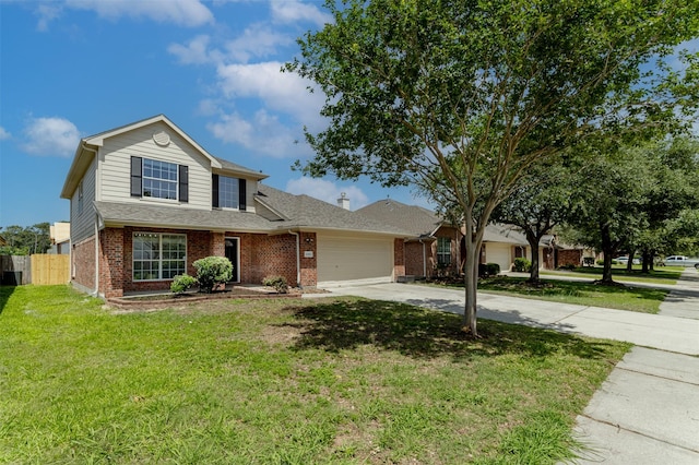 21511 Pepperberry Trl, Spring, TX 77388 - view of front of home with brick siding, an attached garage, driveway, and a chimney